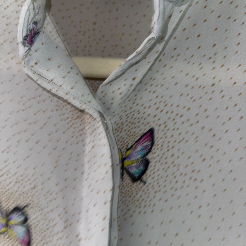 Alicia Vintage Womens Blouse Size Medium Gray Butterfly Print Crepe Casual - Picture 6 of 11